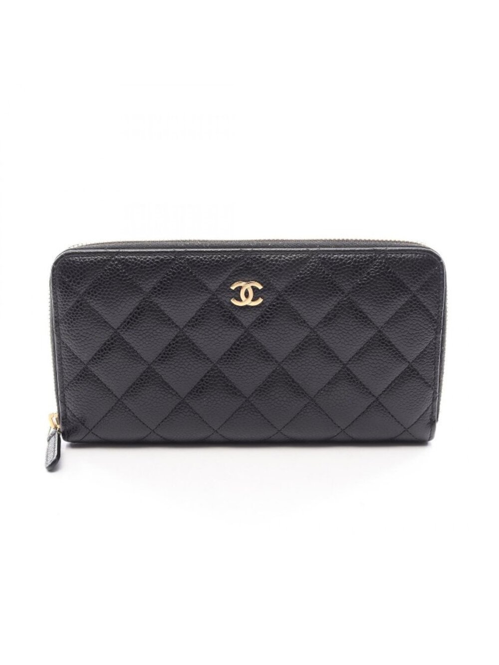 Chanel Round Wallet Quilted Black Caviar Leather